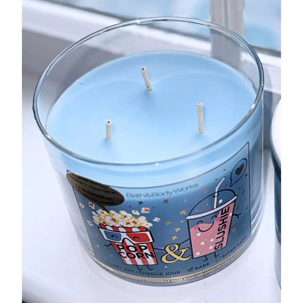 Rare Lot of 2 Bath & Body Works Popcorn & Slushie Large 3-Wick Candle 14.5oz